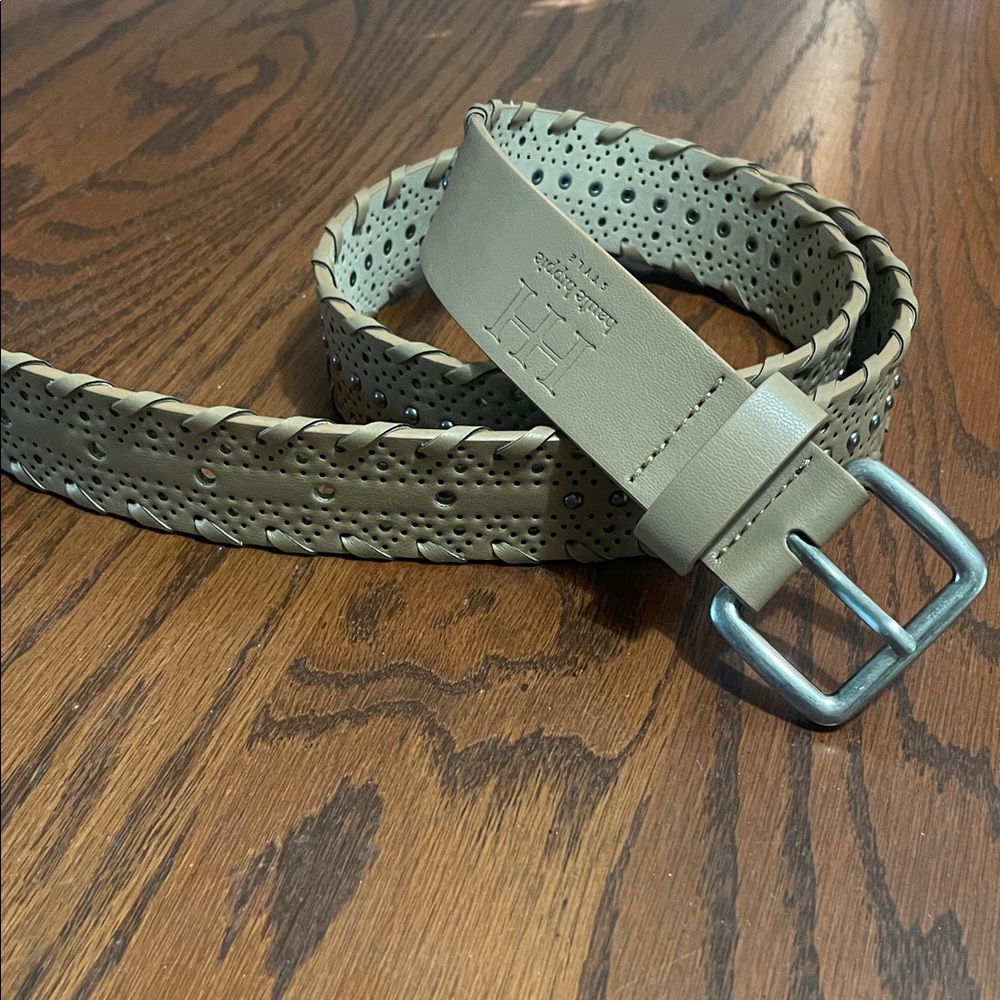 Haute Hippy Style Light Tan Perforated Leather Belt with Silver Buckle